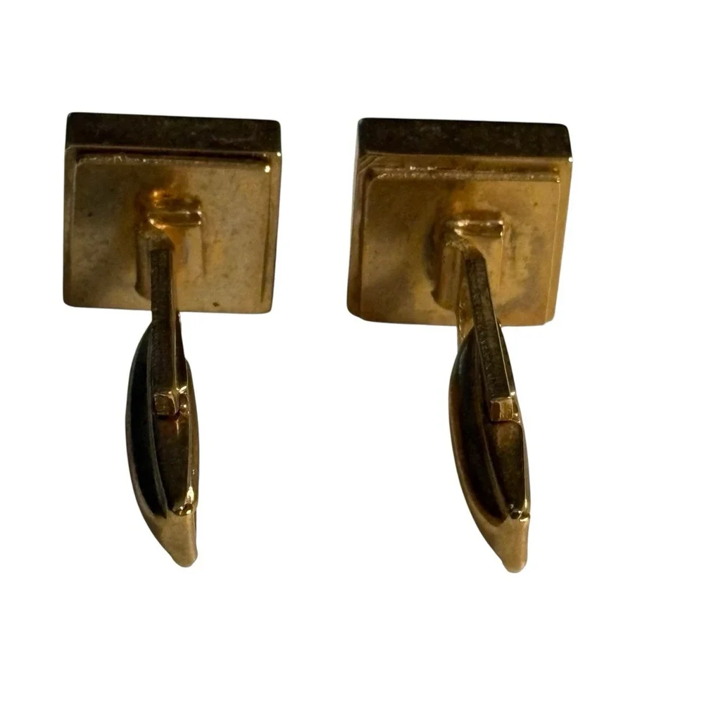 Vintage Cufflinks Roman Trojan‎ Greek Soldier Gold Tone Black Center Square